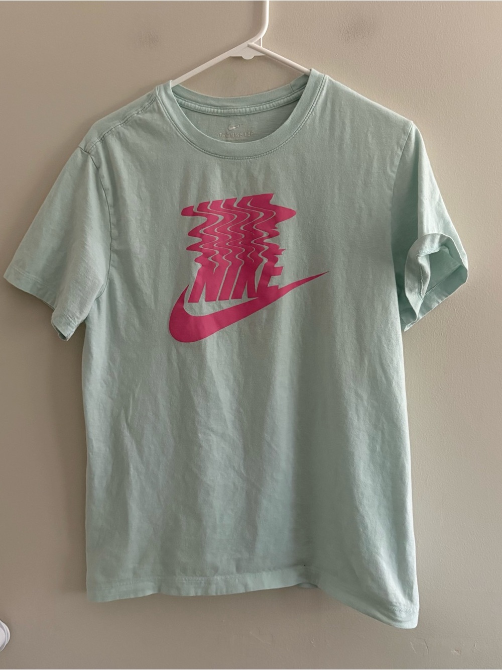 The Nike Tee Women’s Small Aqua Teal T-Shirt Pink Logo Sporty Gym